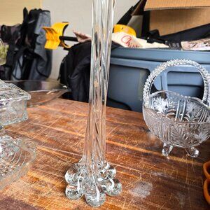 Murano Style Elephant Foot Bud Vase Elegant Twisted Ribbed Neck Gorgeous.